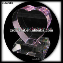 K9 3D Laser Rose Cristal Coeur avec Base
